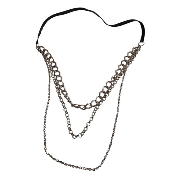 Jewelry - Silver-Tone Black Layered Multi-Strand Varying Links Statement Necklace